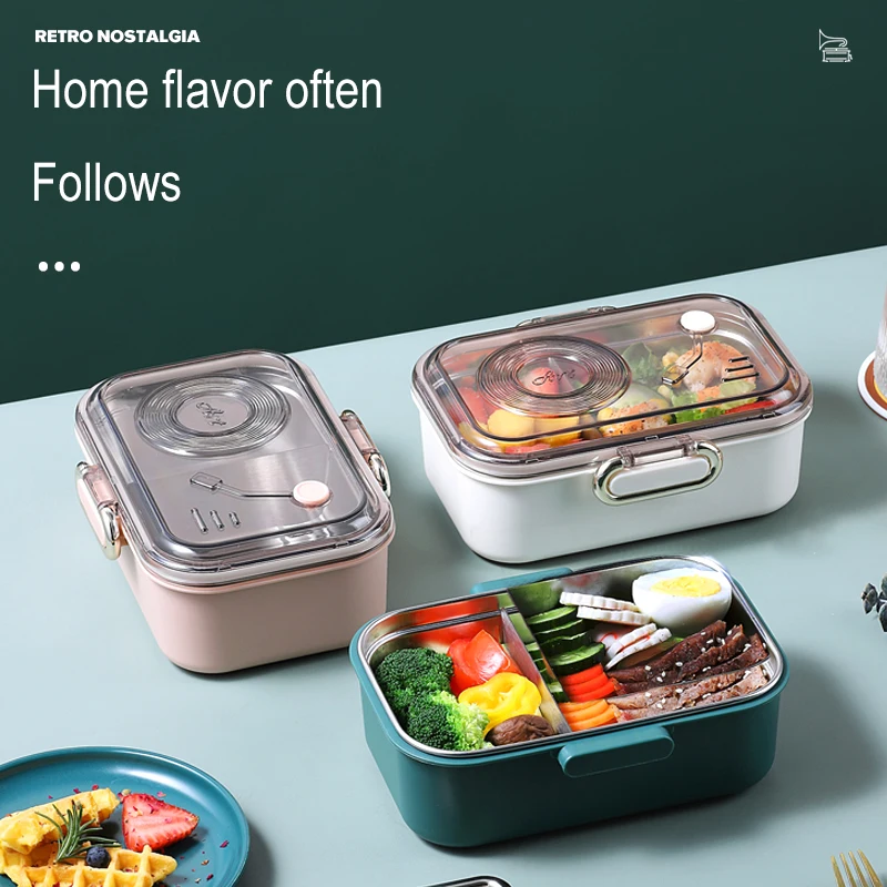 Fiambrera port&aacute;til Retro con fon&oacute;grafo, vajilla divertida, contenedor de almacenamiento de alimentos, caja Bento para ni&ntilde;os, escuela y oficina-2