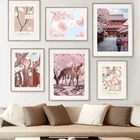 Японский олень Сакура Фудзи горный монах настенная живопись холст скандинавские плакаты и принты настенные картинки для декора гостиной