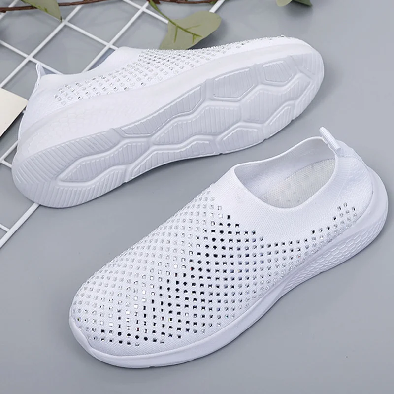 

Women Causal Air Mesh Sneakers Ladies Breathable Bling Women's Slip On Knitting Shoes Light Fashion Female Shoe Autumn