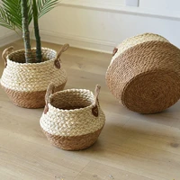 handmade corn husk folding storage basket clthoes laundry basket straw wicker garden flower pot plant toy snacks sundries basket