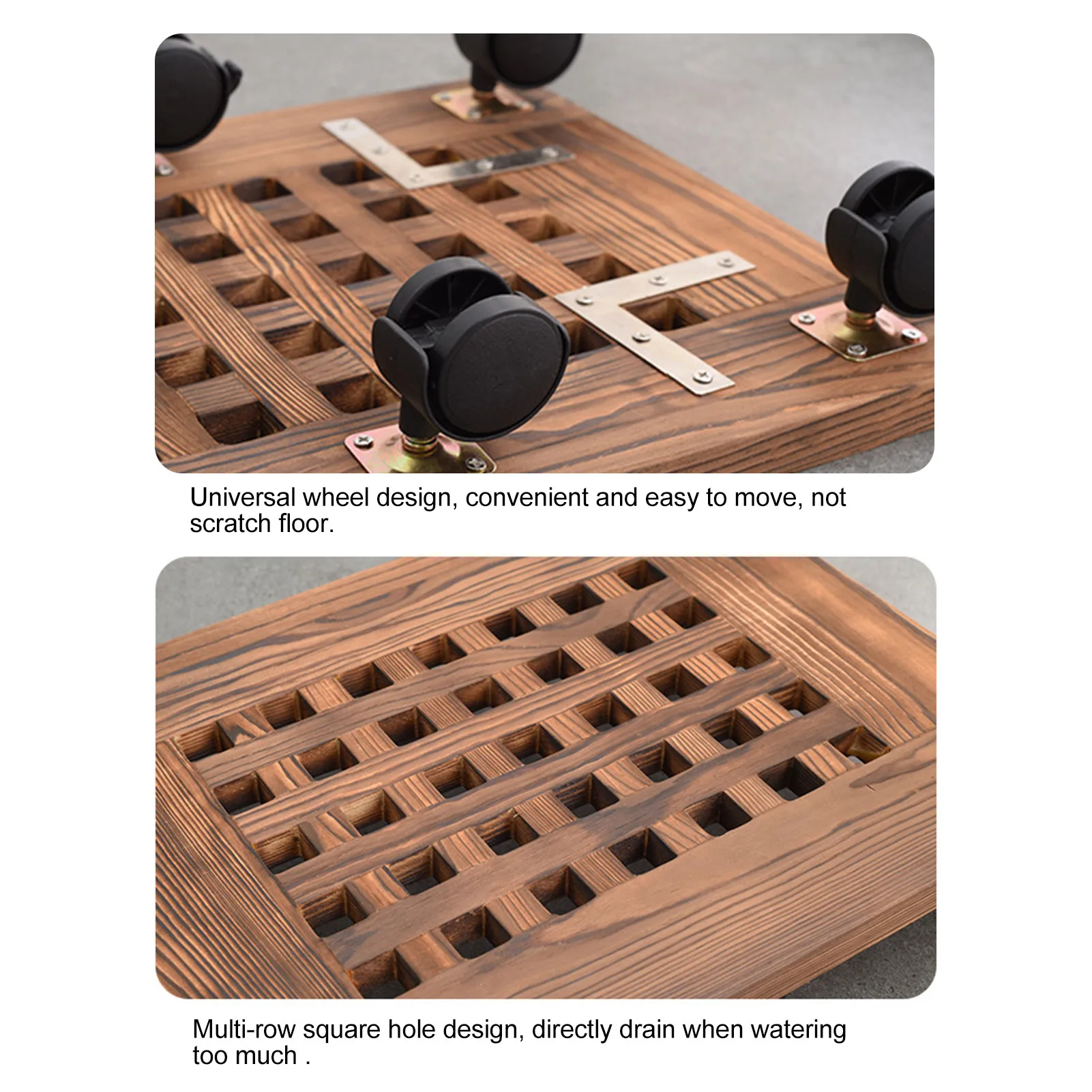 

Square Flower Pot Stand With Wheels Moveable Wooden Flower Pot Tray Universal Wheel Design Anti-corrosion And Durable For Garden