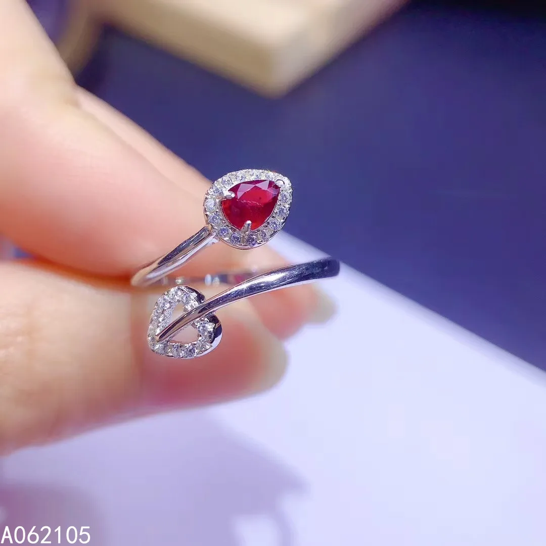 925 pure silver Chinese style natural ruby women's trendy popular fresh water drop open gem ring fine jewelry support detection