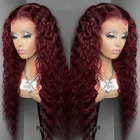 Бордовый длинный кудрявый синтетический кружевной передний парик 99j 26 дюймов для чернокожих женщин с намотанными волосами для косплея глубокий волнистый парик