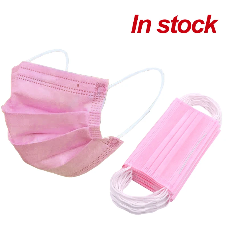 

10-200Pcs Pink Disposable Melt-blown 3-layer Face Mask Breathable Mask With Elastic Earband Breathable Adult Mouth Mask