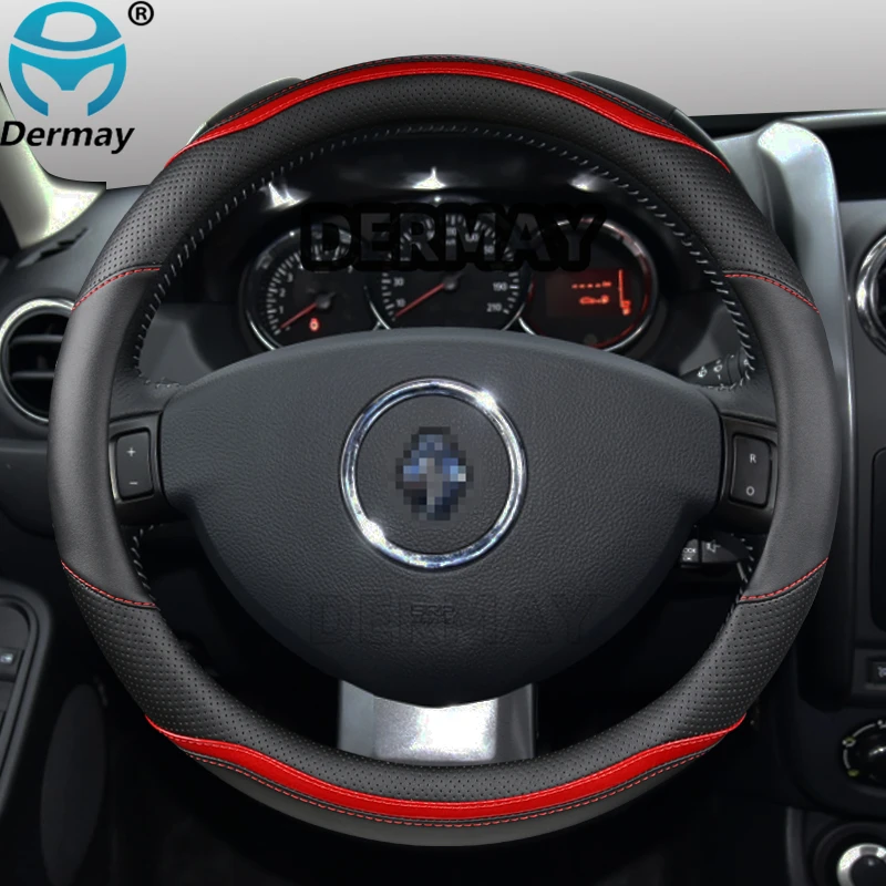 

for Renault Duster Dacia Duster Nissan Terrano Car Steering Wheel Cover Microfiber Leather + Carbon Fiber Auto Accessories