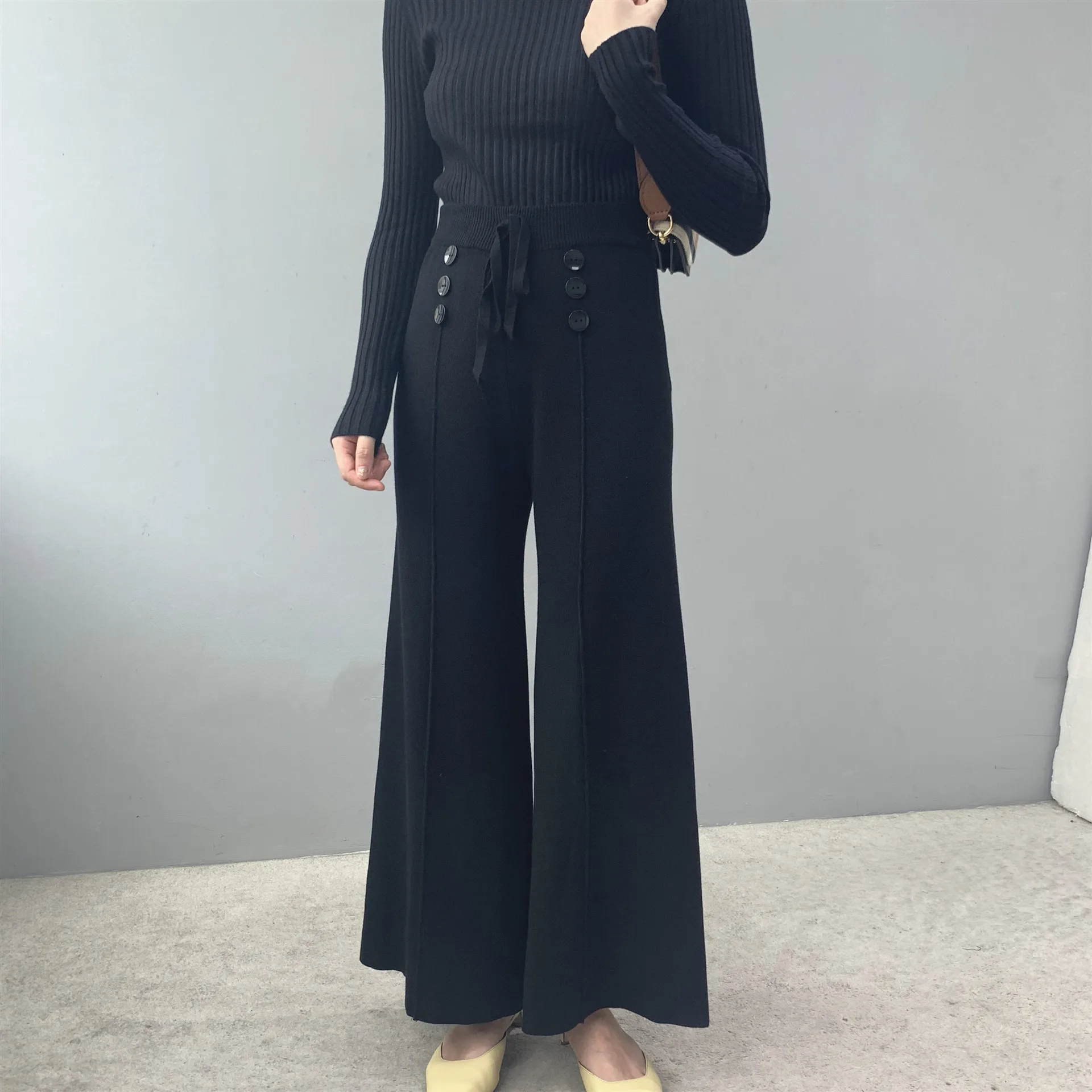 Для женщин брюки Новинка весны мягкий вощеный удобные WaistCashmere трикотажные брюки женская, одноцветная брюки с широкими штанинами Повседневное