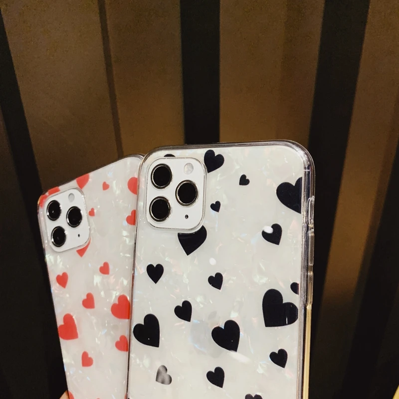 Прозрачный мягкий чехол из ТПУ с блестящим узором в виде сердечек для iPhone X XR XS 11 Pro