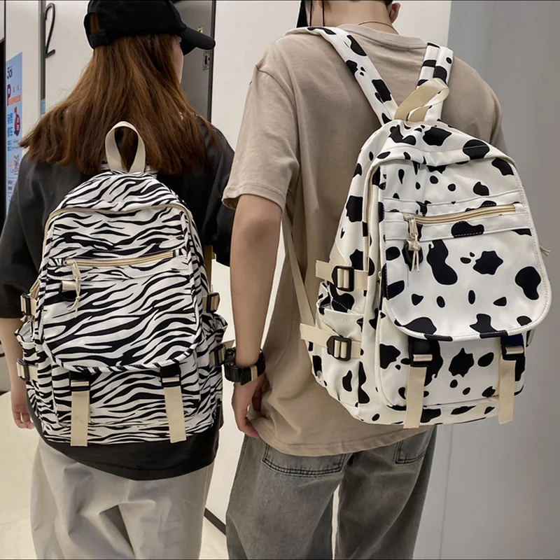 

2021Cow Print Unisex Backpack Bag Large Capacity Zebra Waterproof Daypack Teen Grils Boys Schoolbag Women Female Bookbag Mochila