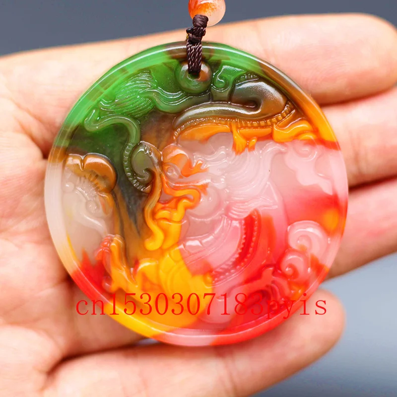 Цветное ожерелье с подвеской в виде Нефритового дракона китайские резные