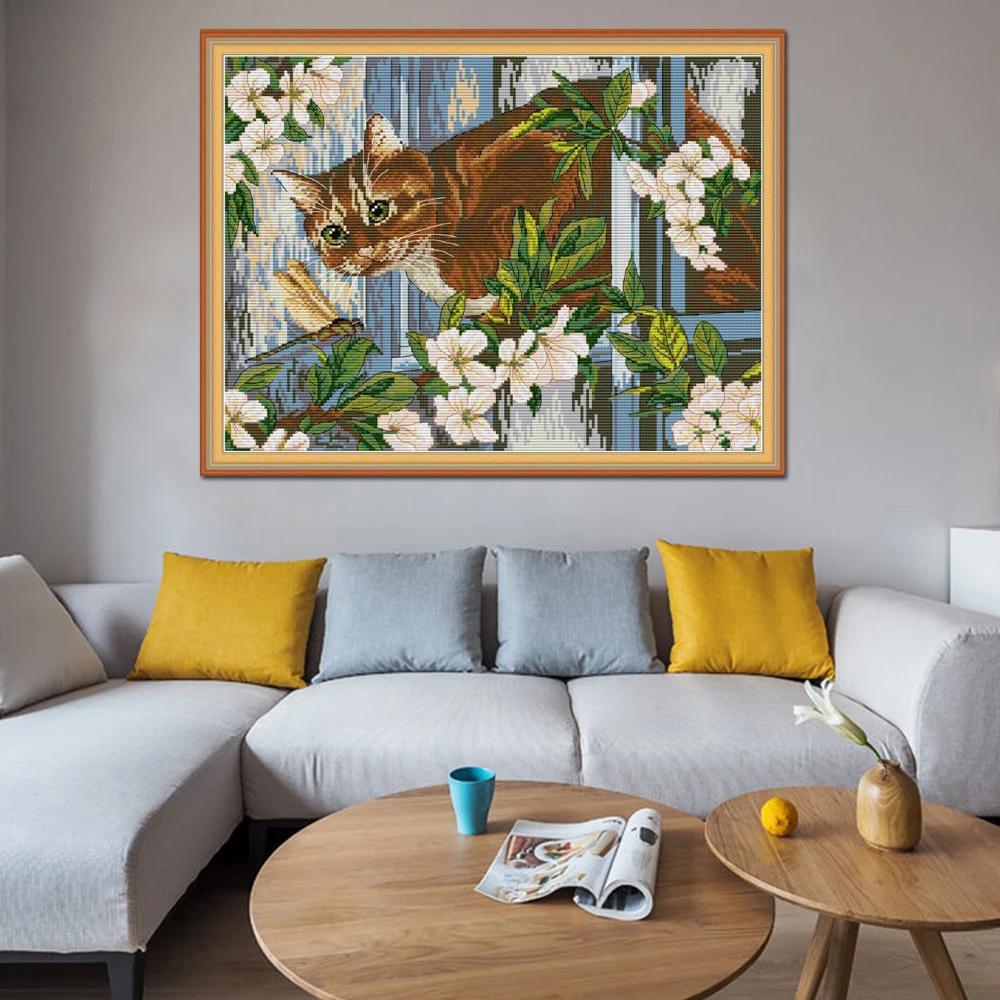 Joy Sunday Кот и Стрекоза Вышивка крестиком DA316 14CT 11CT Счетный и штампованный домашний декор Кот и стрекоза наборы крестиков