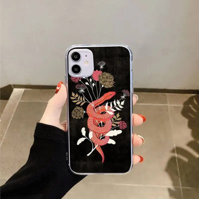 

Hand Snake Flower Snake aesthetics Phone Case Transparent for iPhone 6 7 8 11 12 s mini pro X XS XR MAX Plus