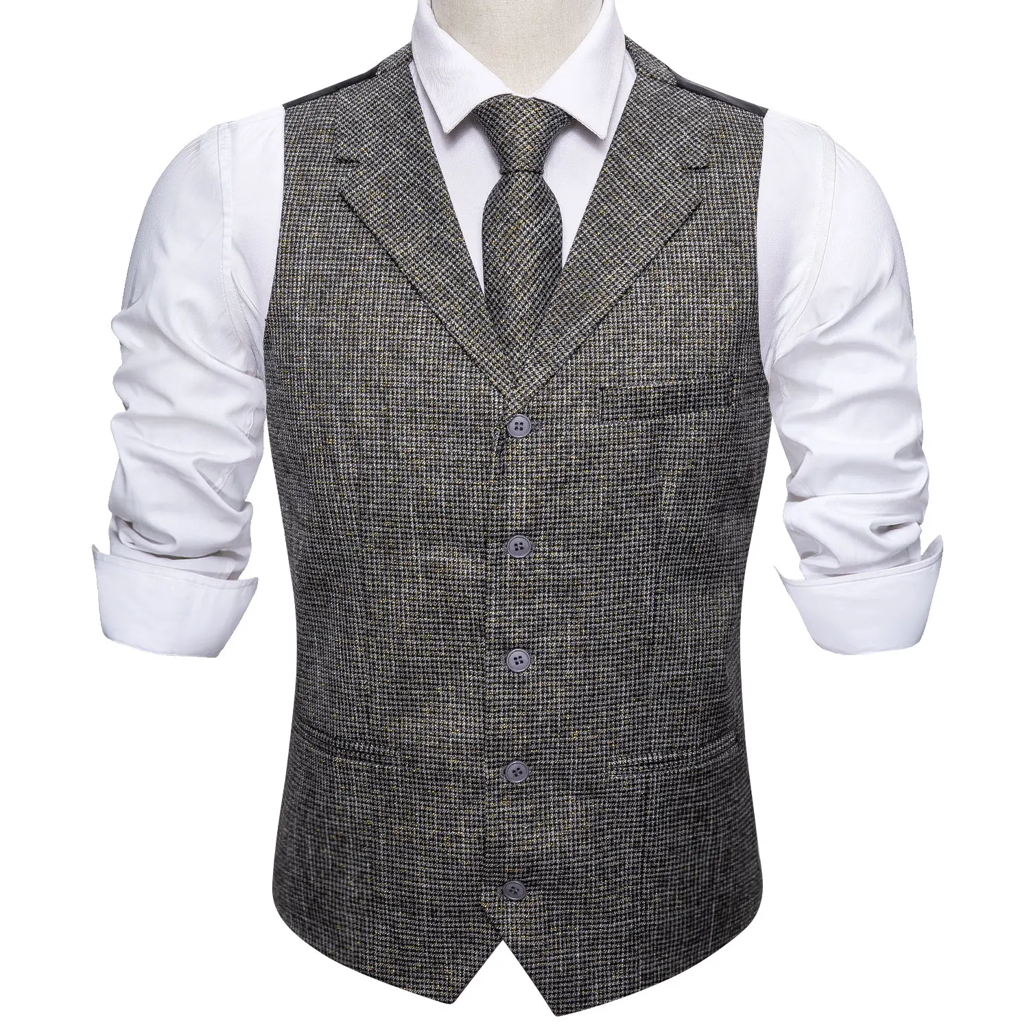 

Gray Mens Suit Collar Tweed Vest Tie Set Fashion Slim Fit Thin Men Waistcoat Business Vest Man Barry.Wang Male Leisure Suits