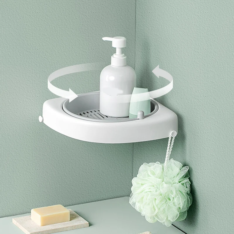

Rotating Bathroom Rack Wall Hanging Punch Free Vanity Toiletries Storage Hair Dryer Rack Corner Shelf Hot Bathroom Storage