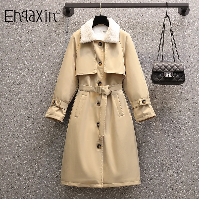 EHQAXIN Down Jacket Female 2022 Parker Cotton Padded Coat Imitation Lamb Wool Windbreaker Jacket Lace-Up Coats L-4XL