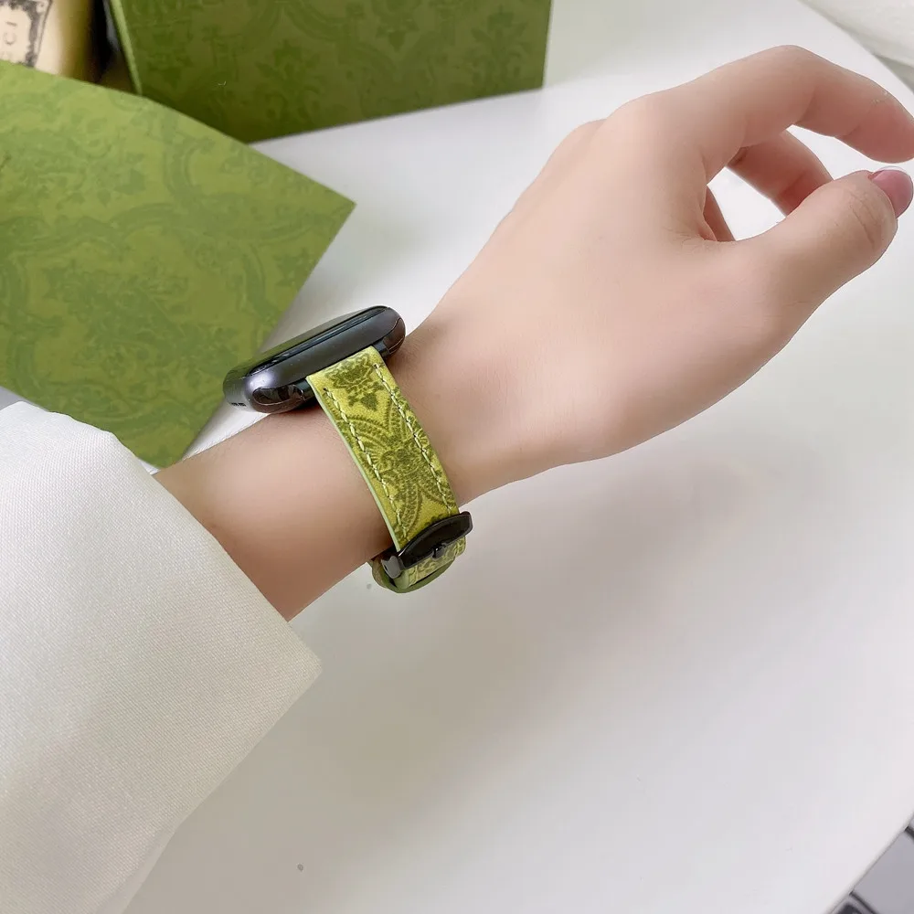 Ремешок кожаный для Apple Watch Series SE7 6 5 4 3 2 1 44 мм 40/42 повседневный зеленый браслет iwatch