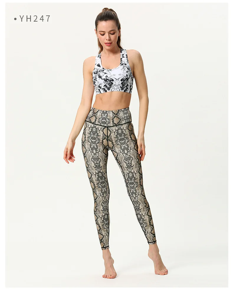 Women Fitness Yoga Pants Slim High Waist Sport Leggings Gym Elastic Snake Print Long Tights for Running Tummy Control