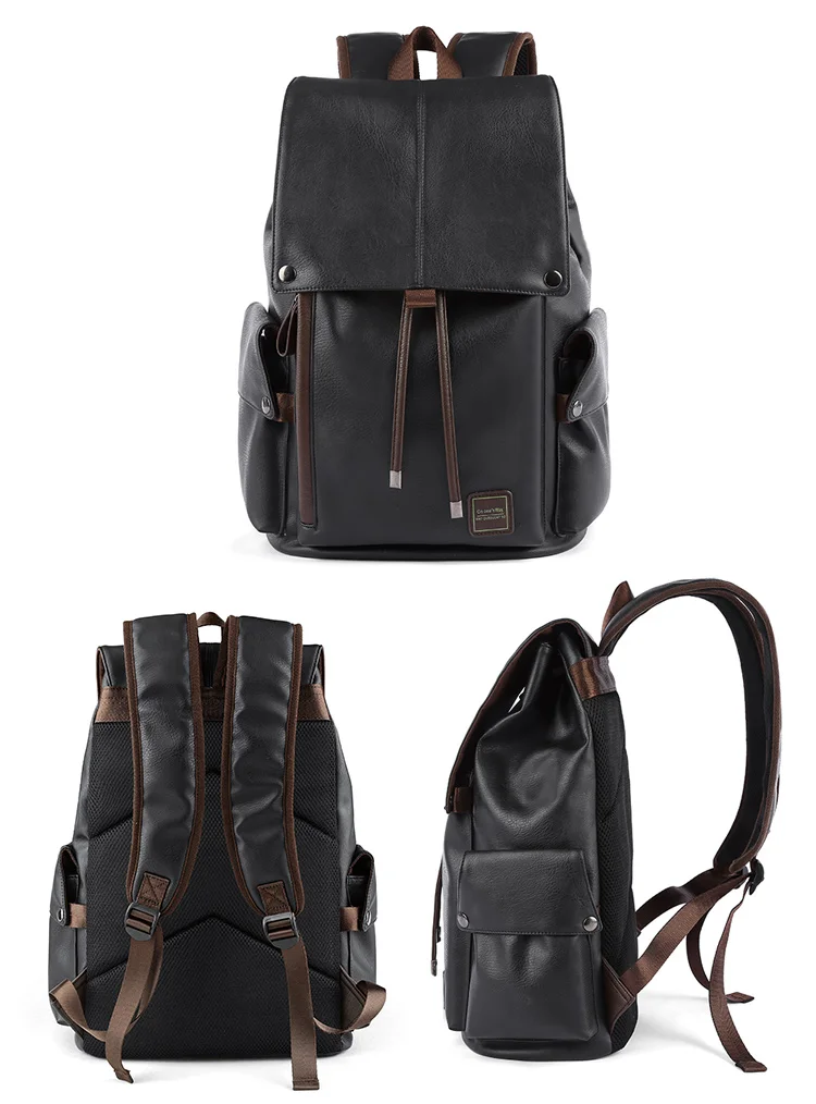 

Men Leather Backpack Travel Multi Male Mochila Fashion Large Capacity Shoolbag For Boy Men 15.6" Laptop School Bag College style