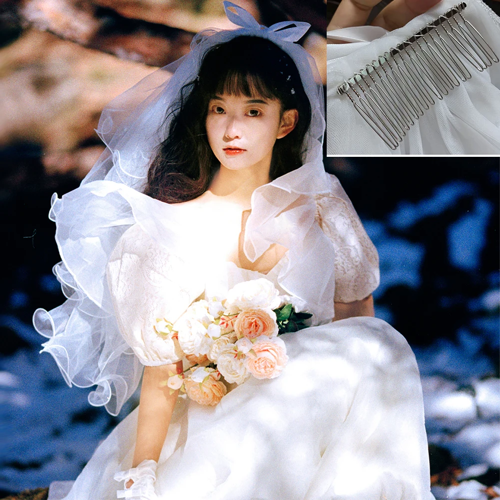 Дешевые реальные фотографии бусина с бантиком длинная Тюлевая свадебная фата