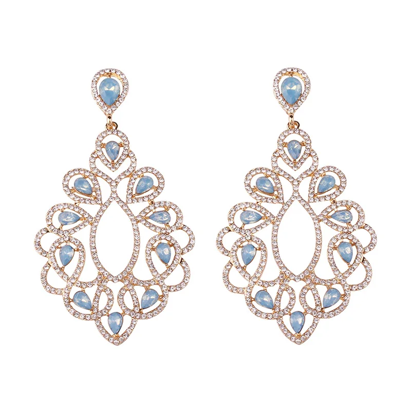 opal light blue Кристалл Опал Камень серьги в форме капли Стразы Золотой пирсинг серьги женские свадебные украшения Рождественский подарок - Окраска металла: opal light blue