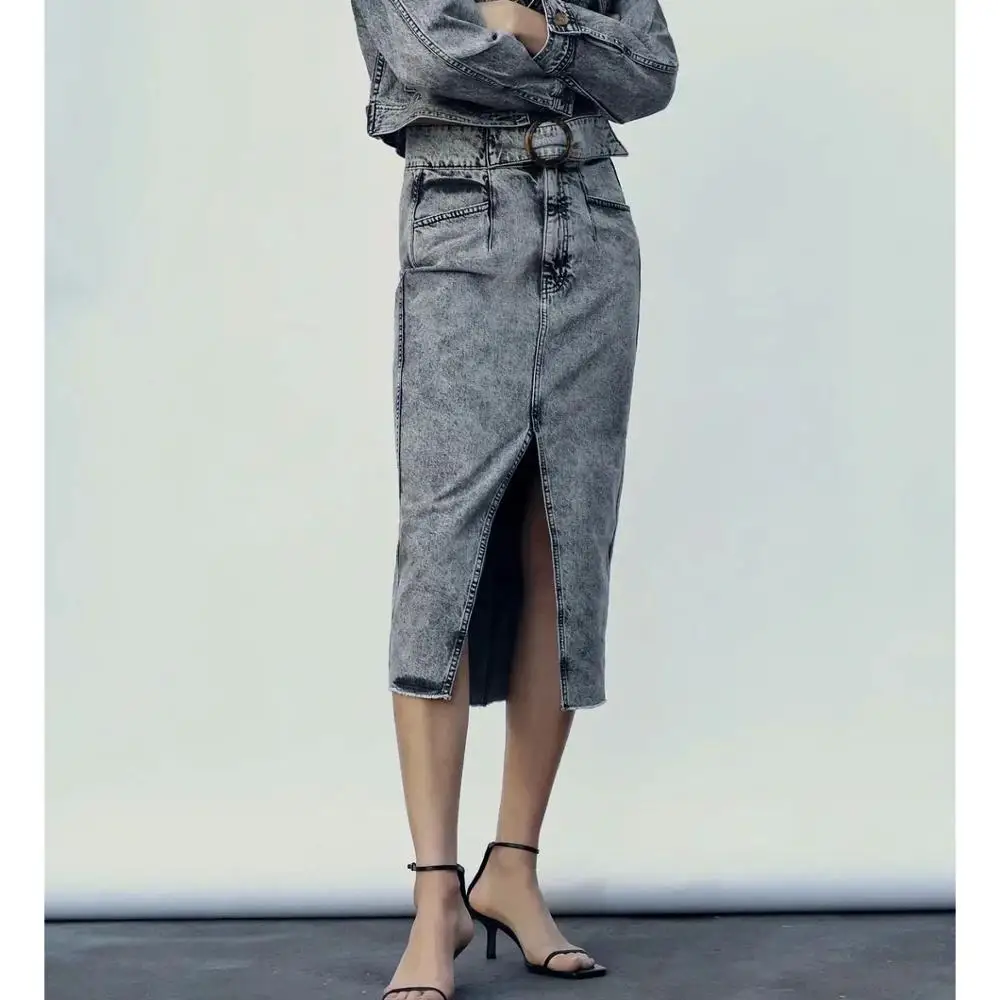 Женская джинсовая юбка миди Klacwaya винтажная средней длины с высокой талией и