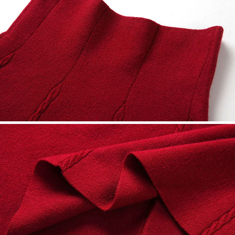 

2021 Autumn Winter Knitted Skirt Women Midi High Waist A Line Knit Skirts One-pieces Pleated Elastic Thick Faldas