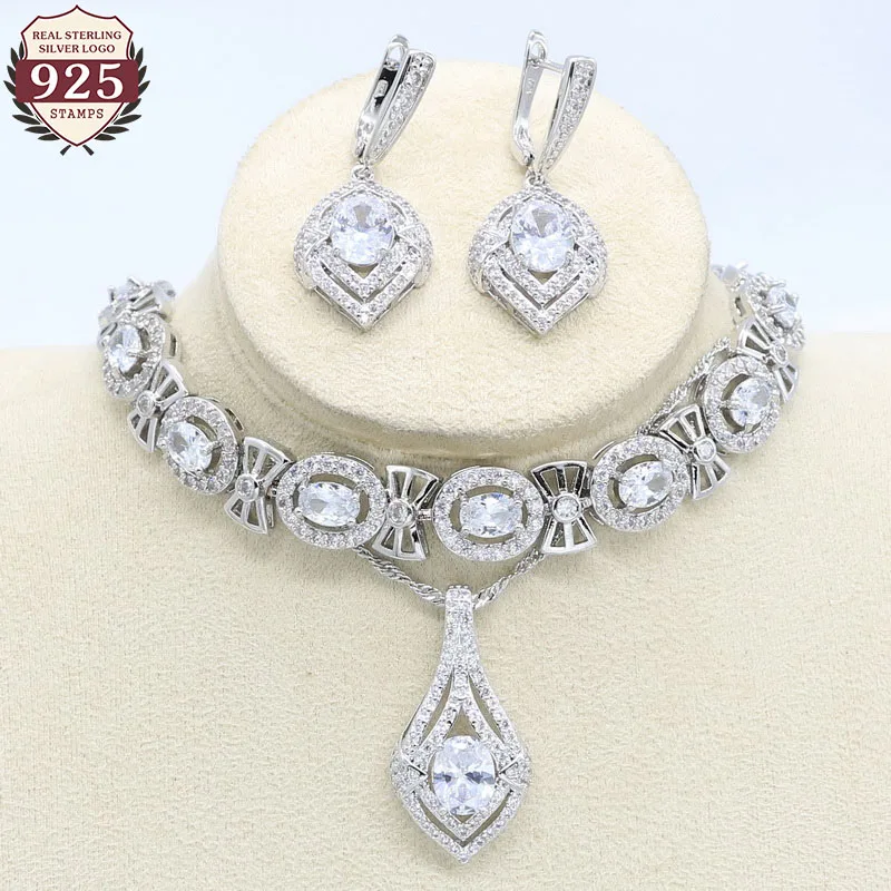 Женский ювелирный набор из серебра 925 пробы браслет белого циркония серьги с