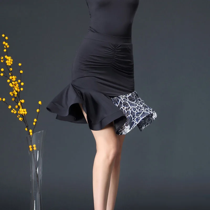 Юбка для латинских танцев костюмы Лоскутная кружевная юбка сальсы Танго Flapper CACARE