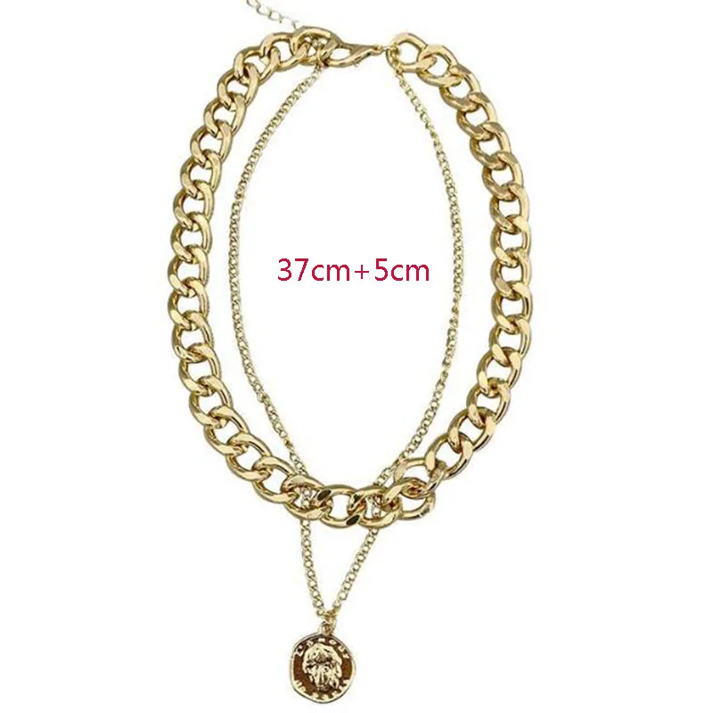 

Punk Gold Portrait Coin Pendant Necklace For Women Cuban Multilayered Chunky Thick Chain Choker Necklaces Gothtic Jewelry