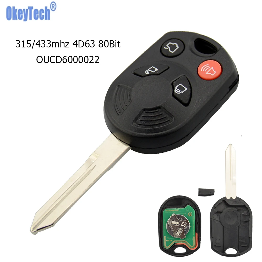 

OkeyTech Remote Car Key For Ford Edge Escape Expedition Flex Fusion Mustang Taurus Lincoln 315/433mhz 4D63 80Bit Chip Fob Blank