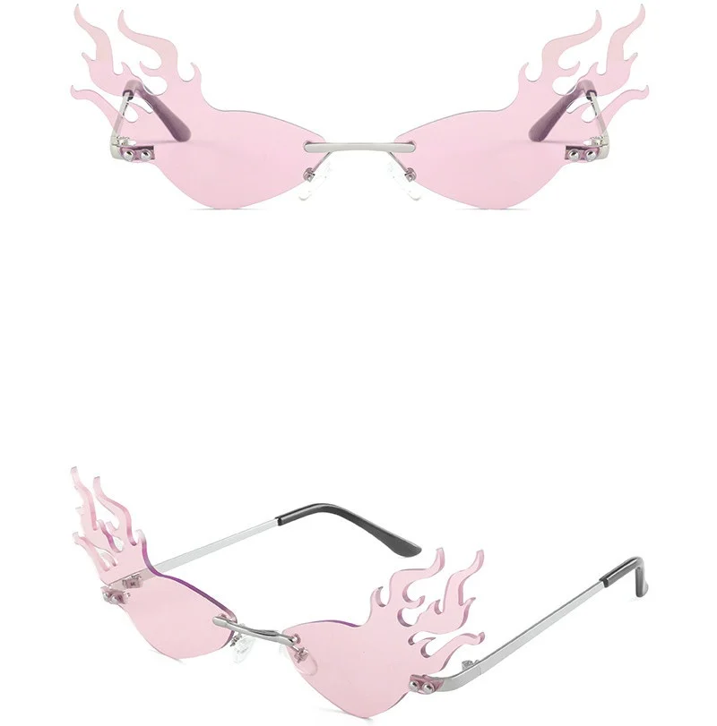 

Fashion Flame Sunglasses Women Rimless Bat Sun Glasses Tears Shades Eyeglass Vintage Feather Sunglass Fire Shape Eyewears