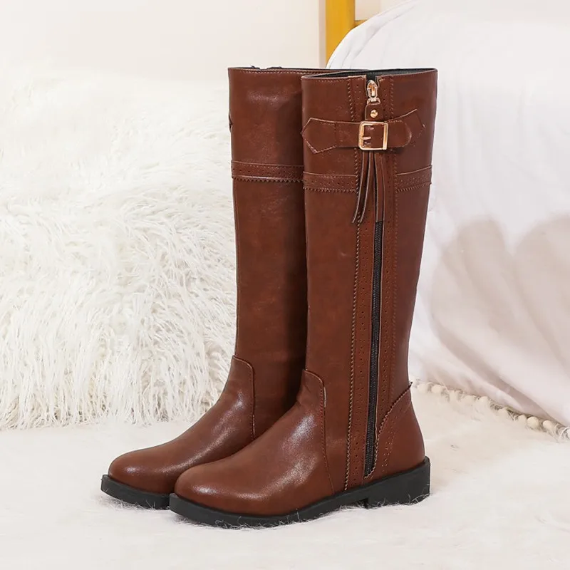

Ochanmeb Big Plus Size 47 48 Kneehighs Riding Boots Women 2021 Winter Black Brown Tassel Fringe Buckle Boots Zipper Shoes Ladies