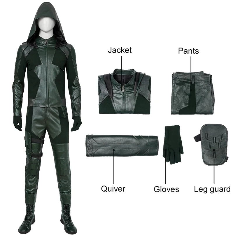 Arrow Season 8 Cosplay Superhero Costume Oliver Queen Green Performance Outfit For Fancy Halloween Masquerade