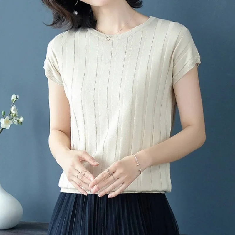 

5 Colors Sweater Knitted 2021 Summer Short Sleeve O-Neck Pullover Women Sweaters Tops Korean All-Match Basic Pull Femme Jumper