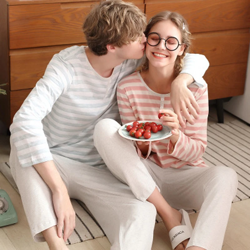 

Latest men's 100% cotton pajamas set spring and autumn long-sleeve sleepwear night wear home clothing for men