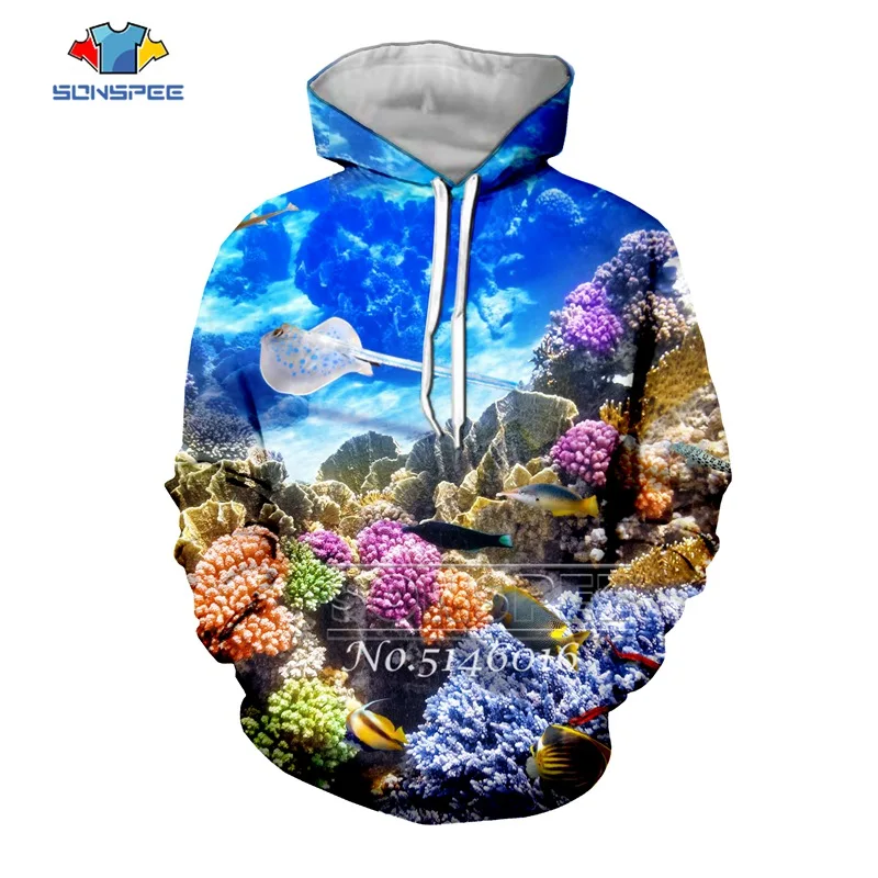 Уличная одежда для мужчин и женщин футболка с 3D принтом подводного мира рыбы