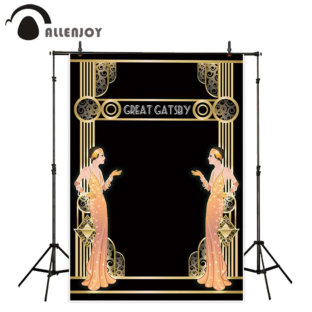 

Allenjoy background for photography golden column Great Gatsby dancing girl birthday party photo backdrop decoracion photophone