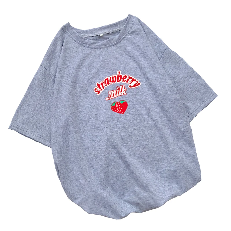 

Strawberry Milk T Shirt Women Summer Harajuku Kawaii Cartoon Print Tee Shirt Femme Korean Style Casual Short Sleeve Tops Clothes