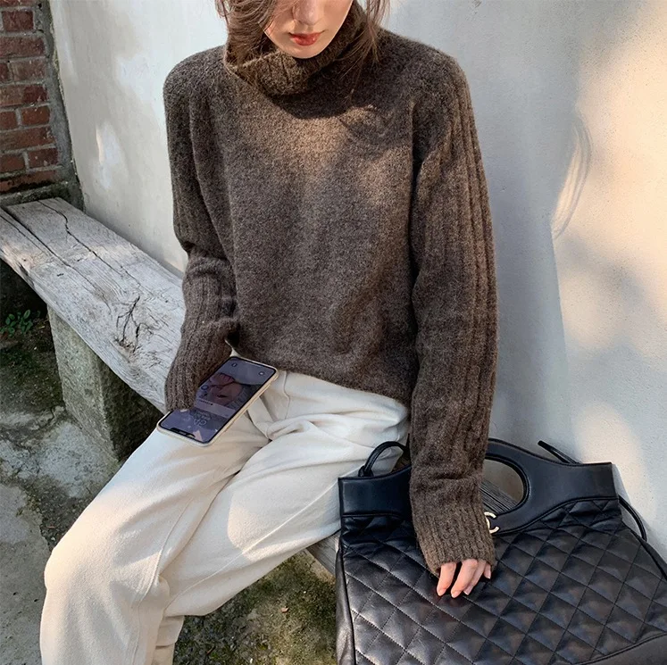 Женский вязаный свитер Свободный Повседневный с высоким воротником пуловер на