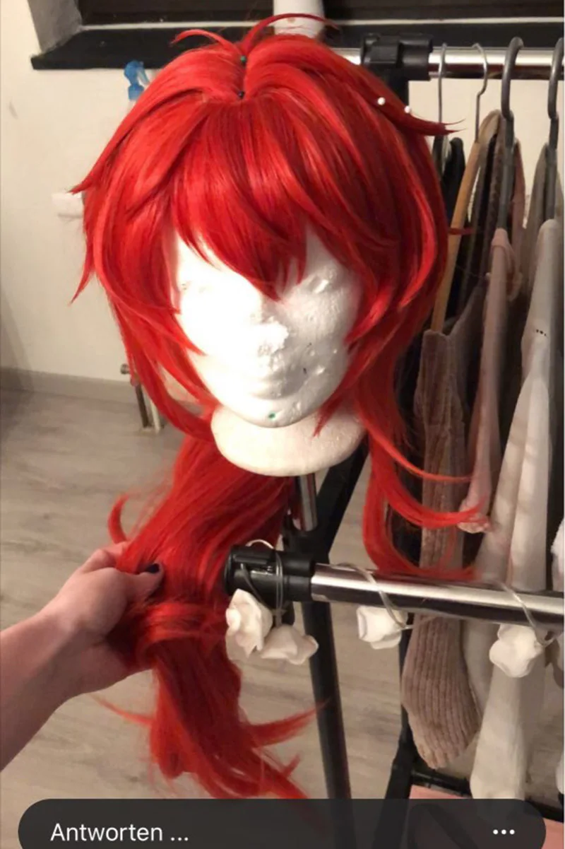 Парик разбавленный Genshin ударопрочный Косплей красные волосы длинные вьющиеся