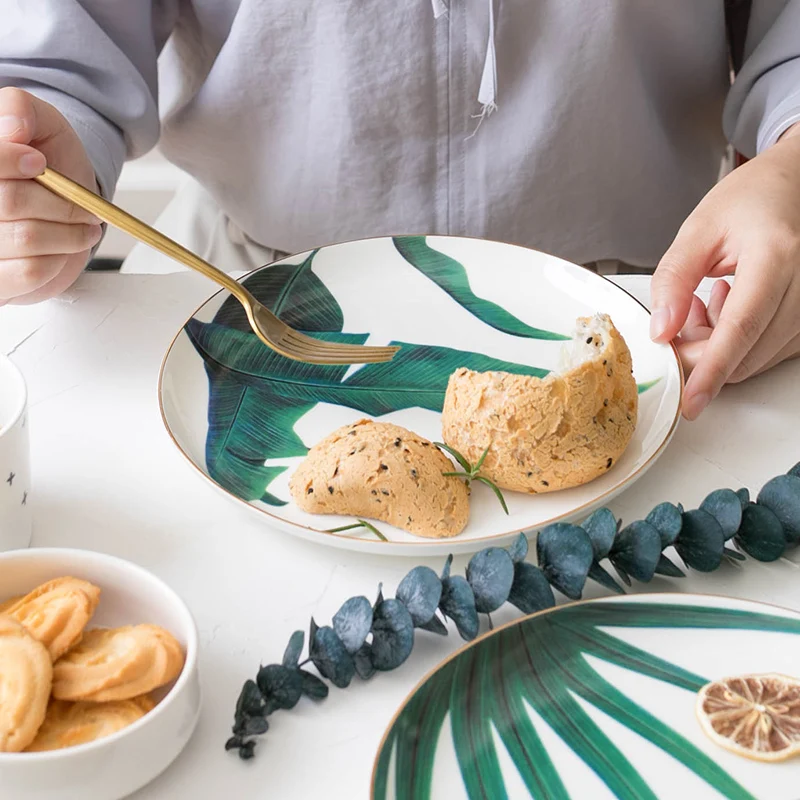 Тропический фарфор искусственное золото керамические блюда для хлеба десерта