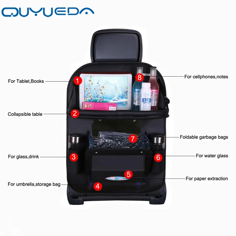 Органайзер для заднего сиденья автомобиля и сумка хранения с подносом 9 карманов