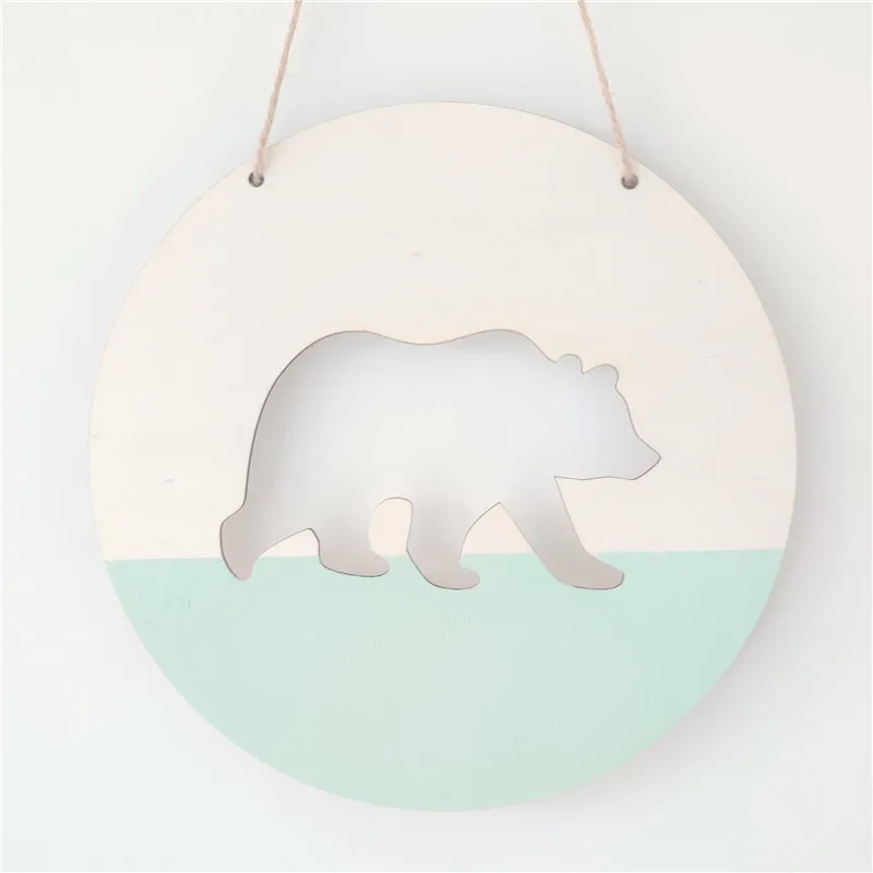 

Nordic Positive Slogan Banner Round Polar Bear Wood Chip Wall Hanging Pendant Cardboard For Kids Room Decoration Photo Props