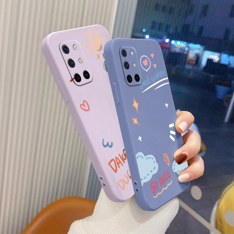 

English Cloud Square Ultra Thin Camera Lens Protection Liquid Silicone Case For Oneplus 8t 9 9pro 9r pro Soft Phone Cover Case