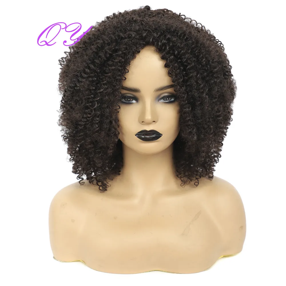

QY Hair Short Wig Afro Kinky Curly Style Synthetic Wigs Burgundy Color Hair Wigs for Women High Temperature Fiber Hair