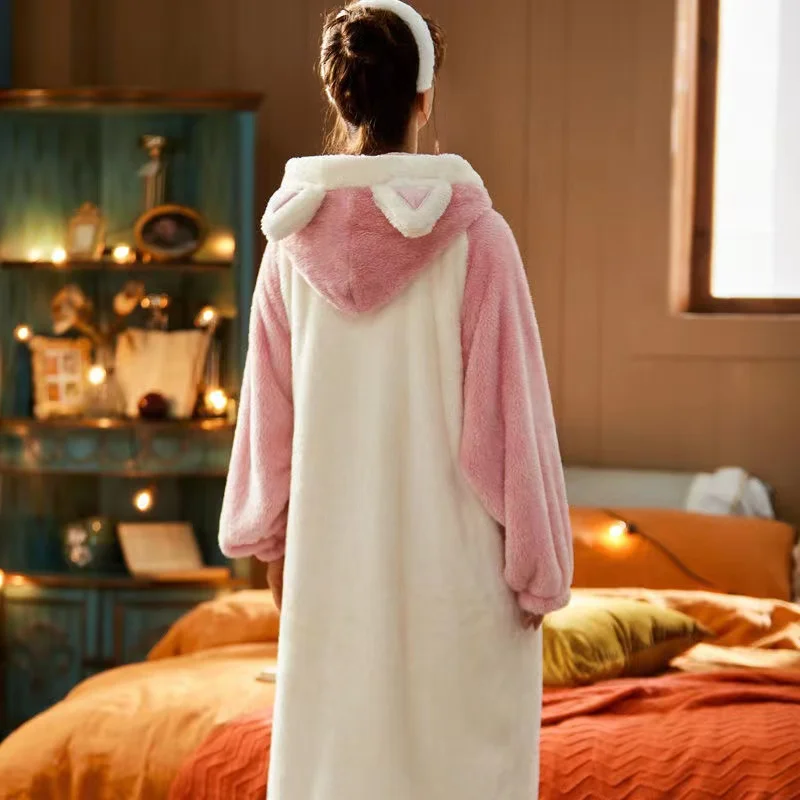 Women Winter Pajamas Set Thick Warm Sweet Cute Long-Sleeved Trousers Sleepwear Casual Loose Home Clothing Female