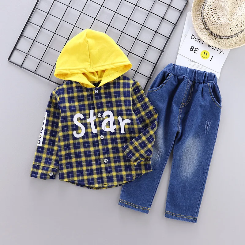 Star Fashion Baby Boy Girl Clothes Infant Spring Autumn Hoodie Pants Suits Kids Plaid Long Sleeve Sets Children Casual Tracksuit |