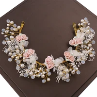 bride wedding hair accessories handmade braided pearl flower bridal headpiece hair for women girls prom hair jewelry