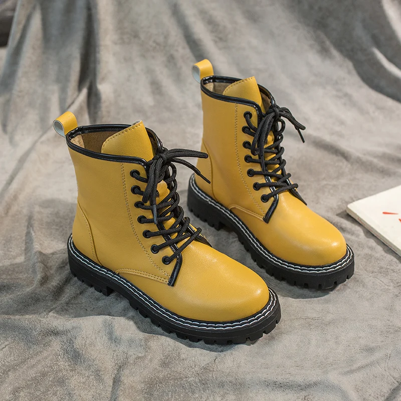 Женские Блестящие Кожаные Ботинки Ботильоны на платформе со шнуровкой в стиле