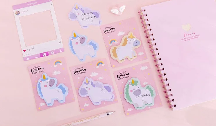 

cartoon unicorn post-it sticker notes rainbow color unicorn N times paper notes cartoon N times sticker
