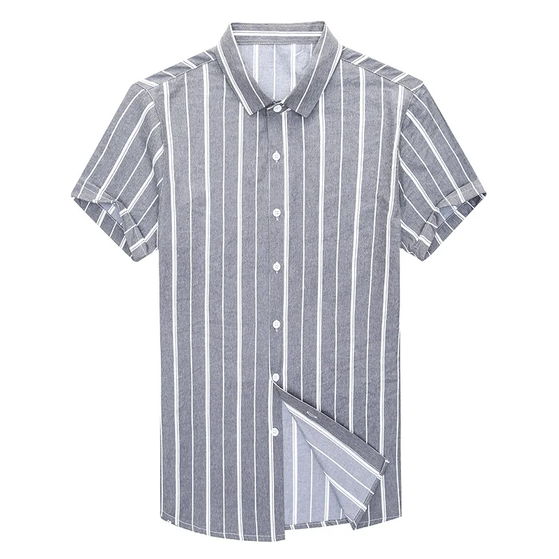 

In the summer of 2019 the new men's young and middle-aged man half sleeve thin striped shirt collar cultivate one's morality men